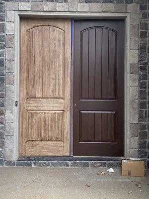 staining front doors
before and after