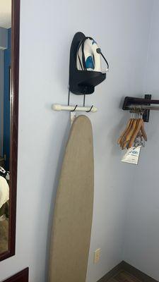 Ironing board, iron and clothing rack