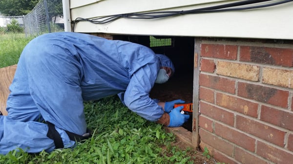 Suited up for proper crawlspace inspection. Indian Land SC