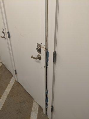 A broken into storage unit.