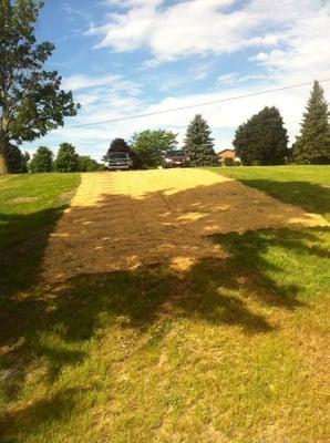 Erosion mat installed to keep soil in place and aid in seed germination