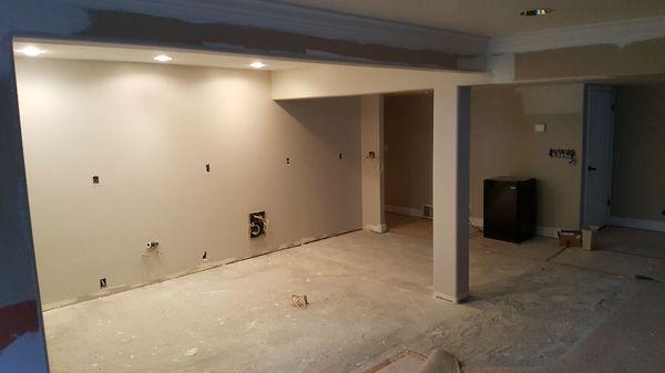 Basement Bar upgrade electrical, plumbing, drywall and beams complete.