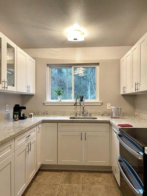 Cabinets and quartz countertops