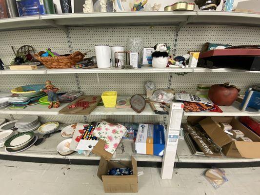 Messy shelves with trash