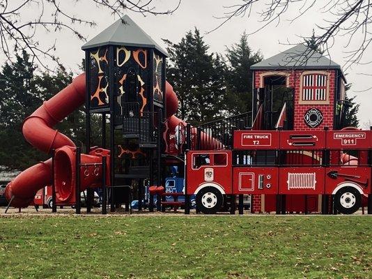 Green Park -- view of the larger of the playground structures (fire truck theme)