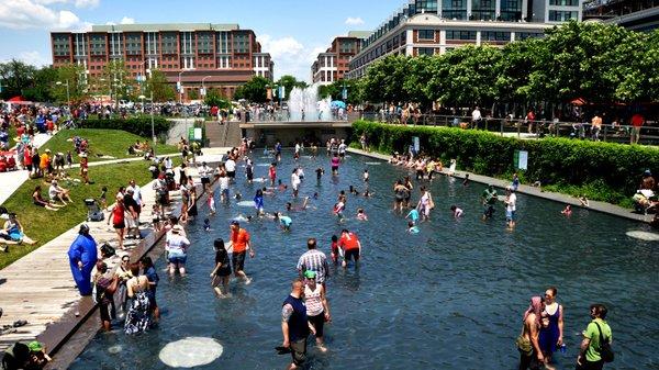 A gorgeous wading pool is fun for the whole family at The Yards Marina.