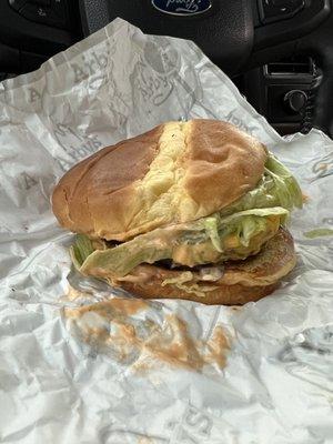 I bought this Arby's burger so you wouldn't have to.Very disappointed. Why isn't false advertisement a thing anymore.