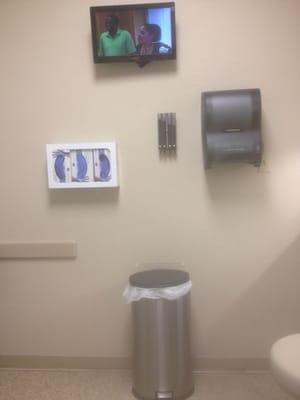 Exam rooms have flat screens but they're usually pre-programmed to HGTV. I guess ESPN and Spike would get your blood pressure up