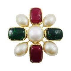 Chanel Gripoix and 'Pearl" Maltese Cross Brooch