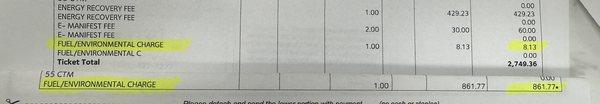 $850 fuel increase. When I asked why the response from manager, Paula, the charges "fluctuate".