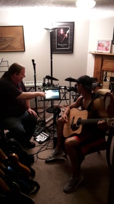 Jimmy Hudson teaching a guitar lesson to Alex Parker at The Jimmy Hudson Guitar Studio in Northwest Columbus www.jimmyhudsonband.com