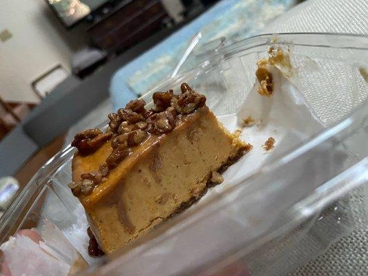 Pumpkin cheesecake was still slightly frozen, but very delicious!