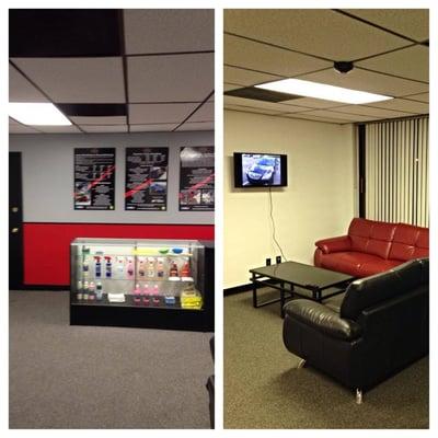 Our Lincoln Park shop customer lounge. Enjoy complimentary WiFi and Netflix to keep you entertained during your wait!