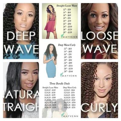 100% human Brazilian hair textures and prices order now at http://trayshair.mayvenn.com