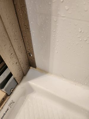 discoloration of caulking/sealant at shower frame