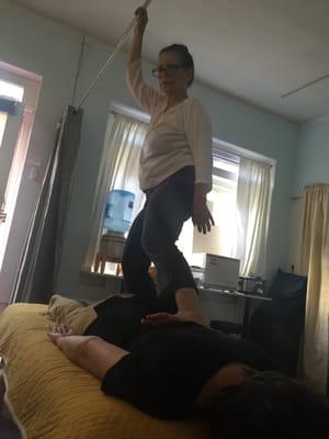 Misha doing Ashiatsu at Stockbridge Massage