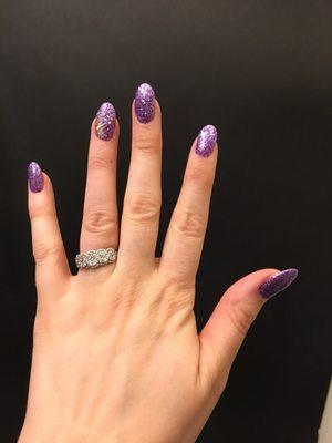 Purple glitter acrylic nails