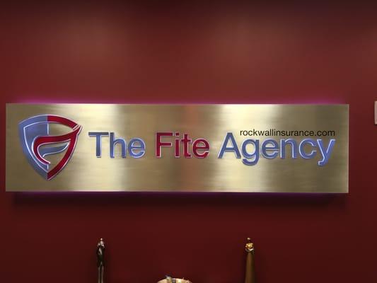 Fite Agency sign back lit led, acrylic lettering with vinyl overlay