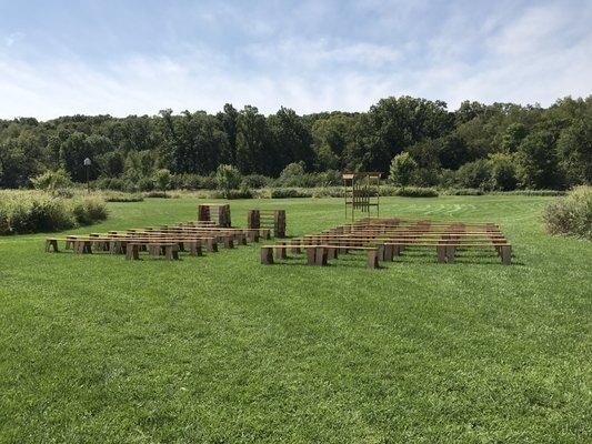 Seating for an outside wedding.