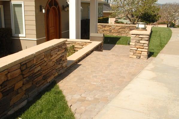 New paver sidewalk, retaining walls and Eldorado Stone Facing