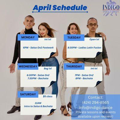 April calendar #classes #perform #privatelesson #dancerofinstagram #SDdance #sdsalsa #sdbachata #bliss #loseyourself #sandiego #sandiegolife