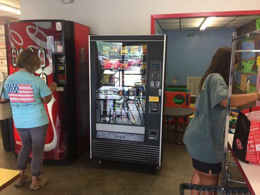 They have vending machines, play area, and bathrooms