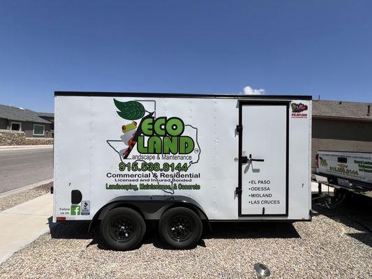 EcoLand landscaping trailer custom graphics 
passenger side