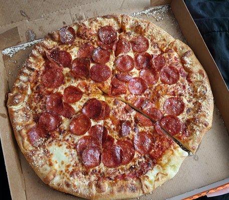 Stuffed crust pepperoni pizza