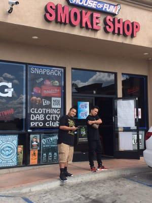 Bryan and Paul in front of House of Fun Smoke Shop.