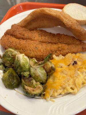 Catfish Combo with Brussels Sprouts and Cheesy Hashbrowns