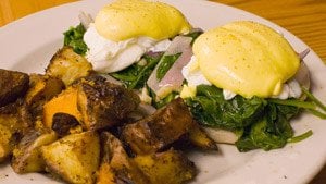 Eggs Benedict, Eggs Florentine, Banana's Foster, Panini with roasted veggies all  featured at Sunday Brunch