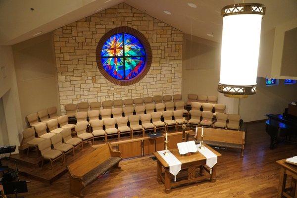 A look at the stage and choir loft inside our sanctuary.