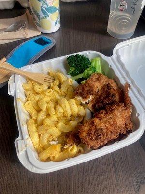 Battered fish and mac & cheese. It was some of the best fried fish I've had!