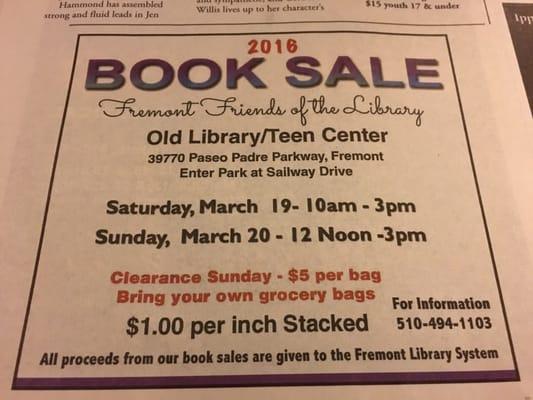 Book sale 3/19& 3/20, 2016