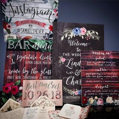 Custom colorful wedding signs