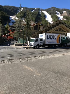 UDK crews responding to a lodge fire restoration project at a ski resort main lodge