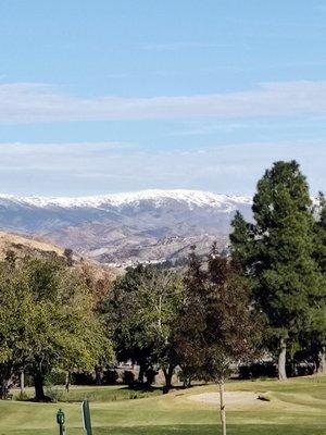 snow capped in the distance but nice and warm here on FV golf course.