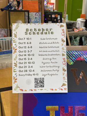 October Schedule w/ QR Scan