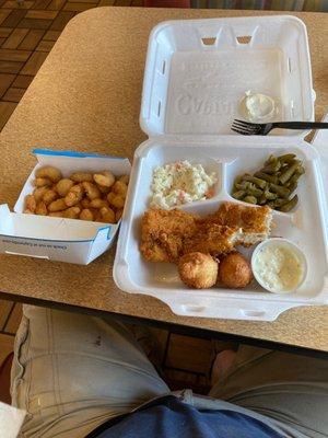 Whitefish dinner and popcorn shrimp.