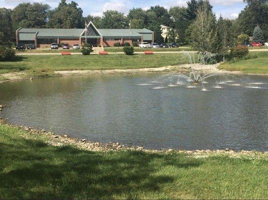 Pond in front of library