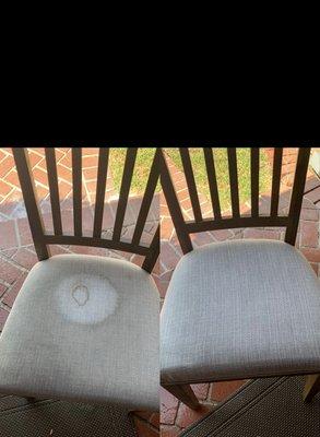 Dining chair before and after deep water extraction method. Looking clean and removed all stains and even rust.