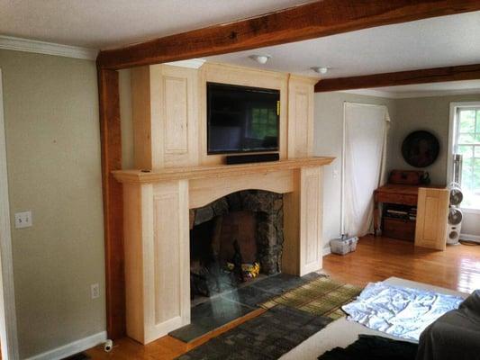 TV built in over fireplace