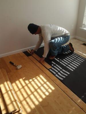 Finishing up on the bamboo flooring an putting the final touches on the job.