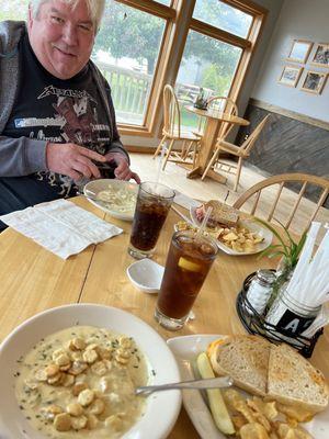 Broccoli n cheese soup with gourmet grilled cheese and upper crust Reuben