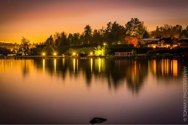 Sunset shot of seward park from the parking lot