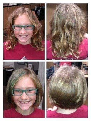 New cut and a pop of color to match her glasses