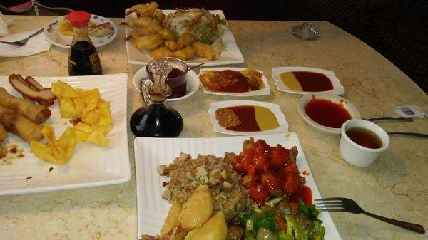 Appetizer platter for 2. Beef broccoli, kung pao chicken. Shrimp lo me in. Delicious.