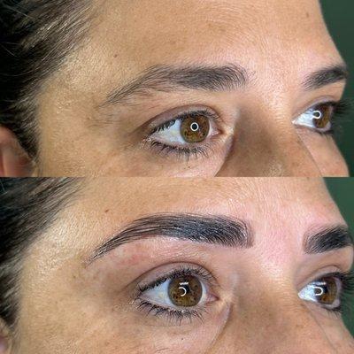 Brow lamination with tint and waxing