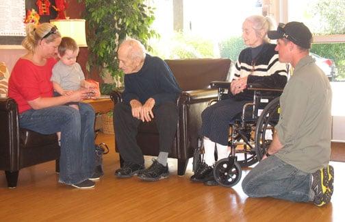 Creekwood welcomes family members. Here Brandon meets his great grandparents.