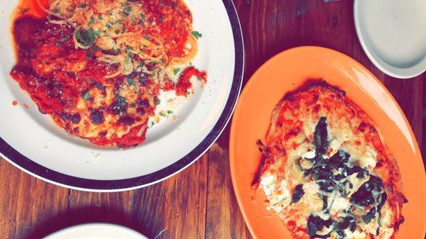 Chicken Parmesan & Spinach Artichoke Pizza